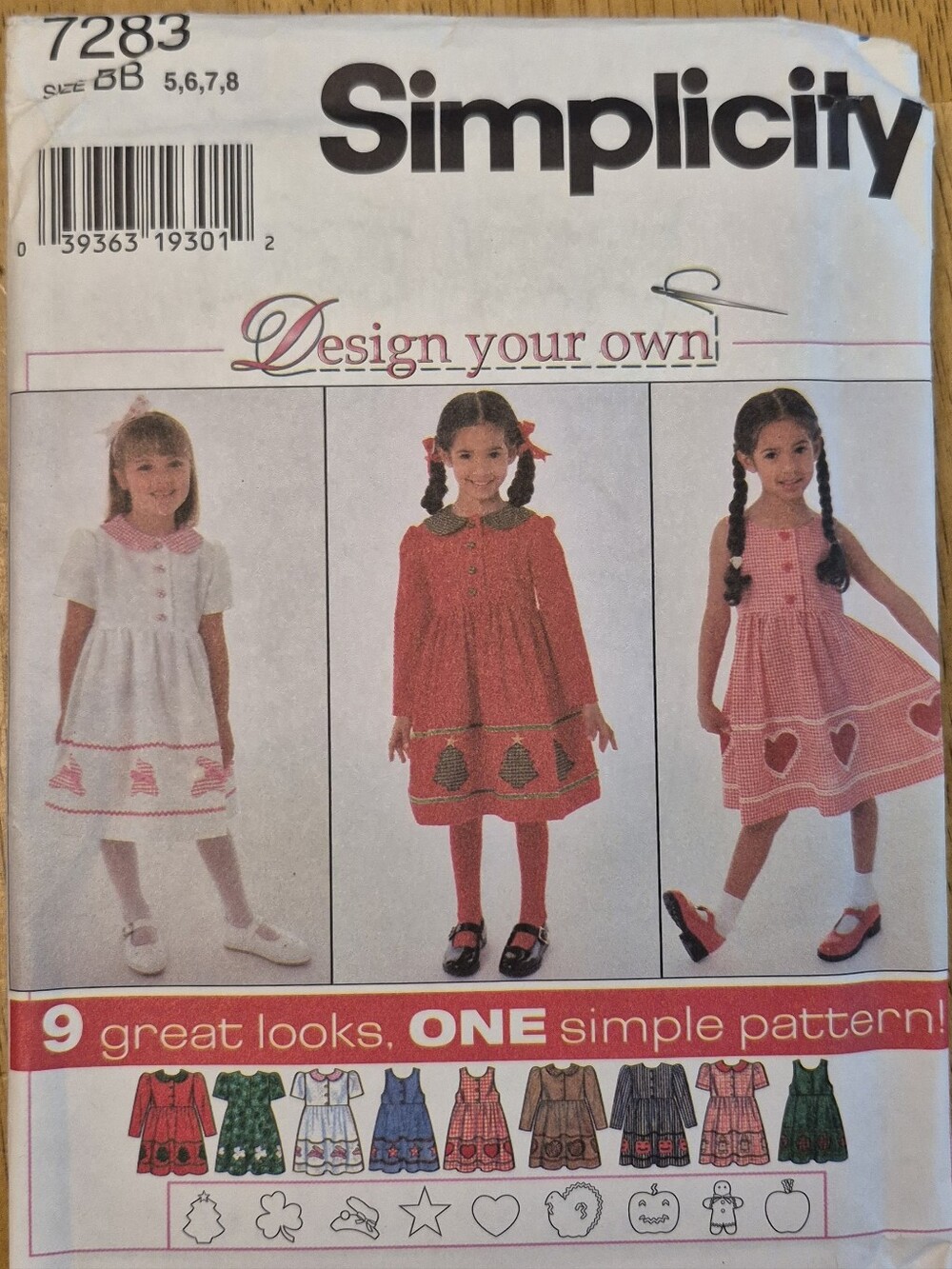 Simplicity 7283 Girls' Dress Sewing Pattern Sz 5 6 7 & 8 Design Your Own